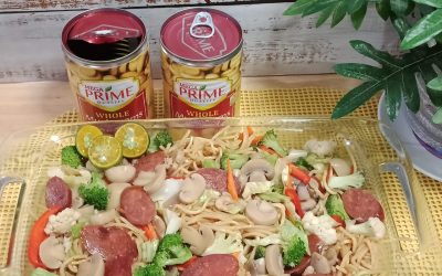 Pancit Canton with Mixed Vegetables and Mushrooms